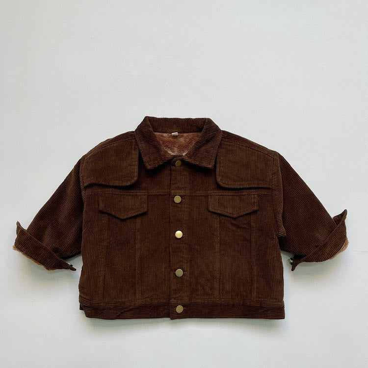 Toddler Solid Color Fleece Lined Corduroy Button Coat