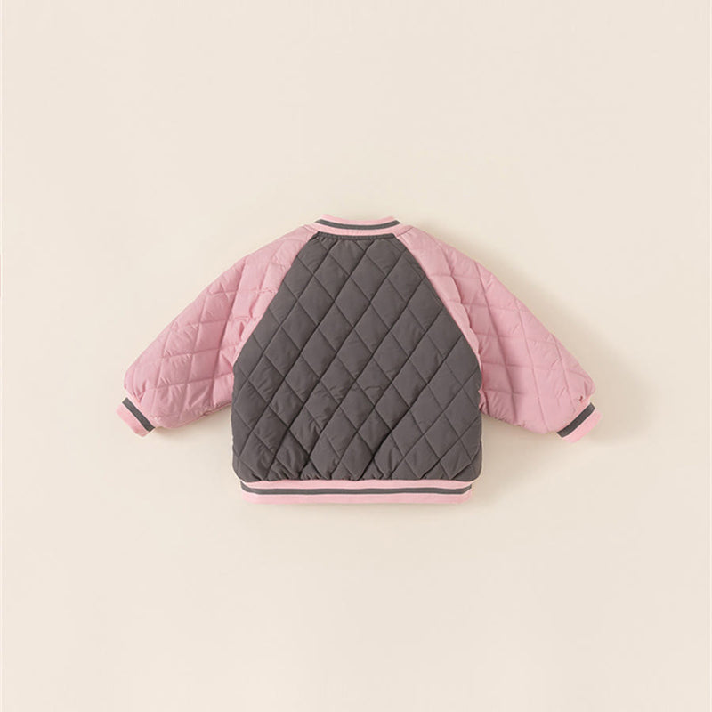 C Toddler Contrast Sleeves Letter Loose Quilted Coat