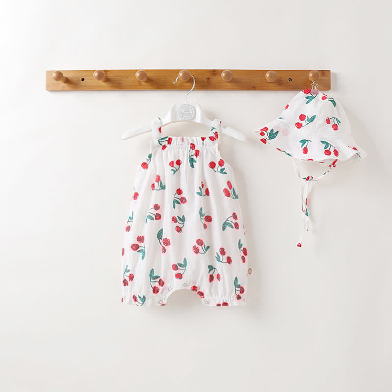 Baby Cherry Strap Romper with Hat