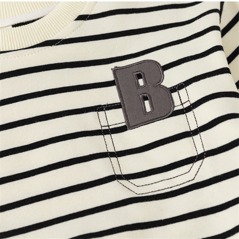 B Toddler Striped Fake Pocket Black Sweatshirt