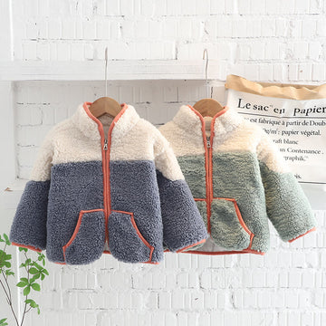 Toddler Pocket Color Block Fleece Zipper Coat