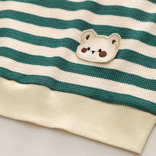Toddler Striped Bear Patch Corduroy 2 Pieces Set