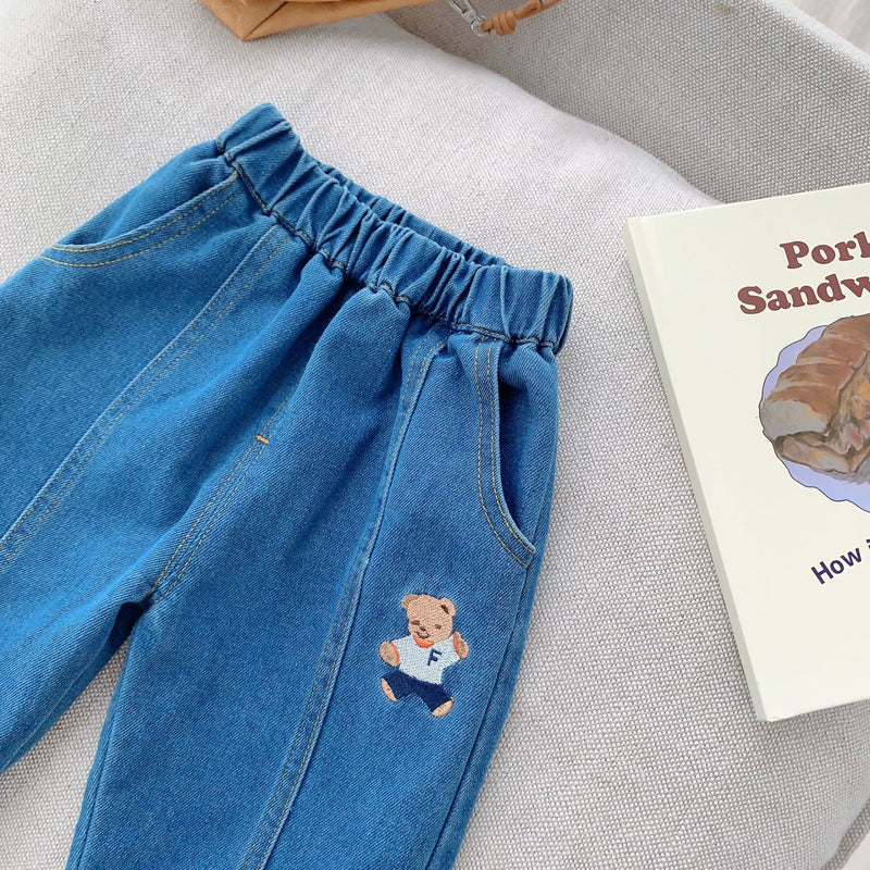Baby Bear Embroidered Denim Pants