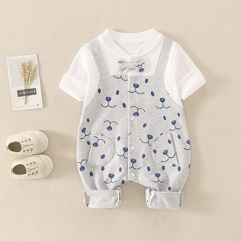 Baby Bow Tie Bear Splicing Romper