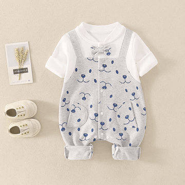 Baby Bow Tie Bear Splicing Romper