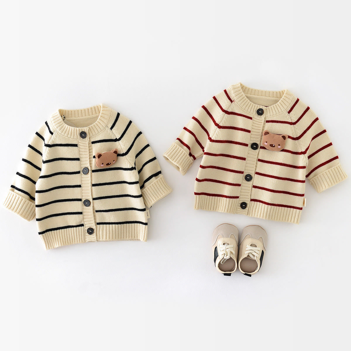 Baby Striped 3D Bear Knitted Cardigan