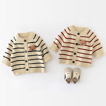 Baby Striped 3D Bear Knitted Cardigan