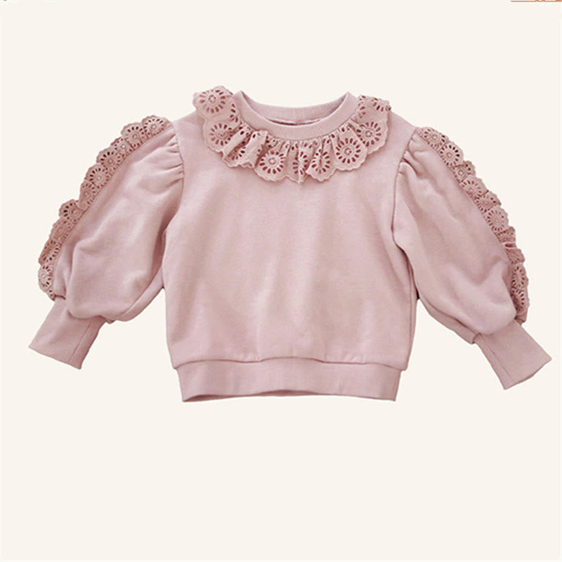Toddler Girl Lace Sweet Solid Color Sweatshirt