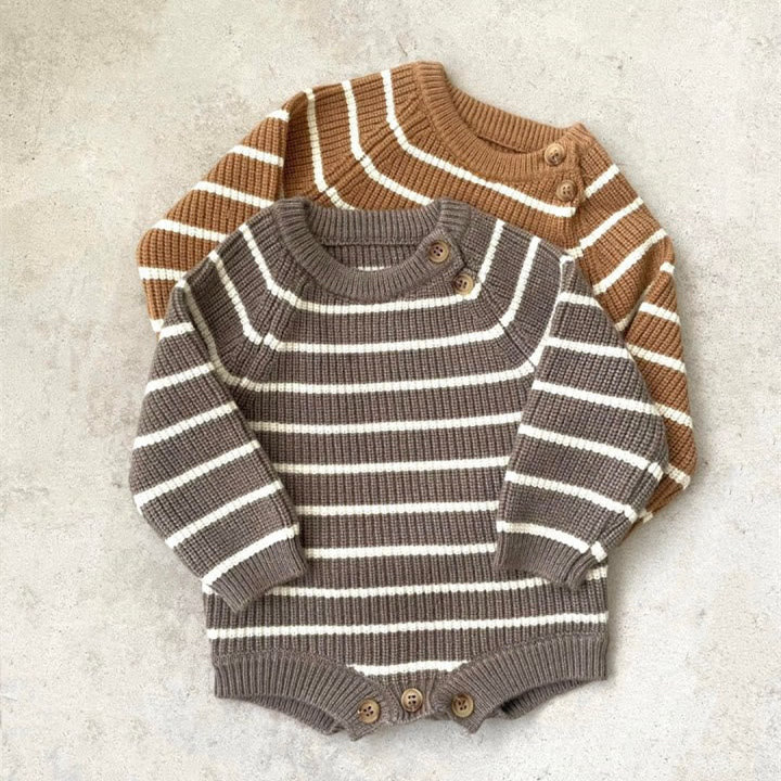 Baby Knitted Striped Simple Casual Bodysuit