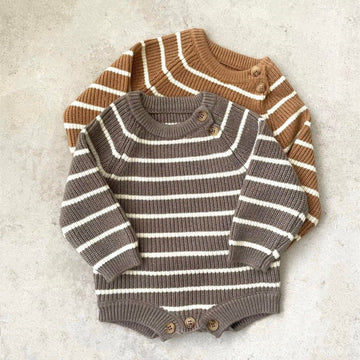 Baby Knitted Striped Simple Casual Bodysuit