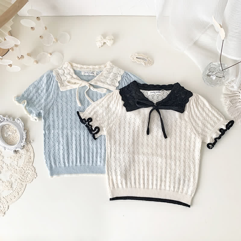 Baby Toddler Hollow Out Lapel Knitted Tee