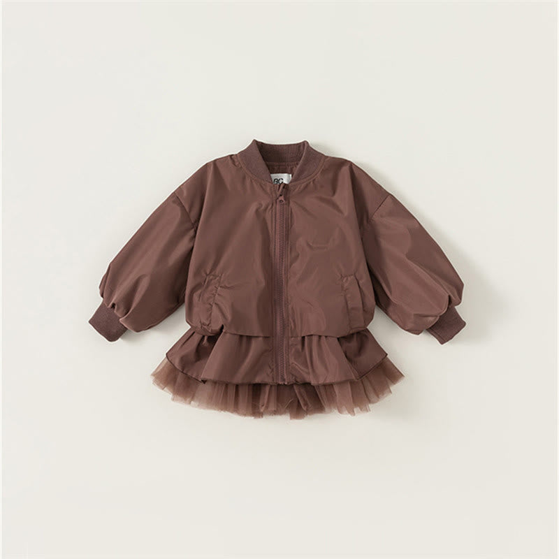 Toddler Girl Zipper Brown Lace Sweet Coat