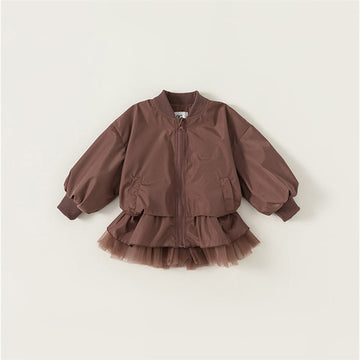 Toddler Girl Zipper Brown Lace Sweet Coat