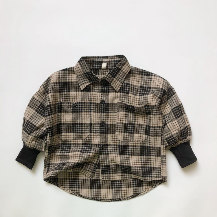 Toddler Boy Pocket Plaid Lapels Shirt