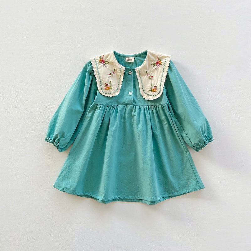 Toddler Girl Embroidered Flower Collar Princess Dress