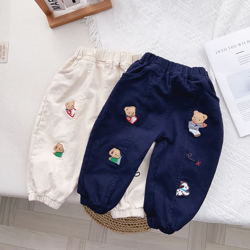 Toddler Embroidered Bear Dog Casual Pants
