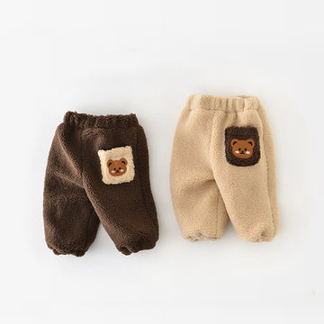 Baby Cartoon Pocket Bear Casual Fleece Jogger Pants