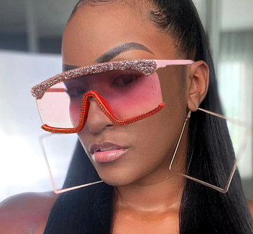 One Piece Diamond Oversized Goggle Rhinestone Square Sunglasses