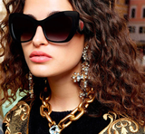 Vintage Heart Decor Thick Resin Frame Gradient Cat Eye Sunglasses