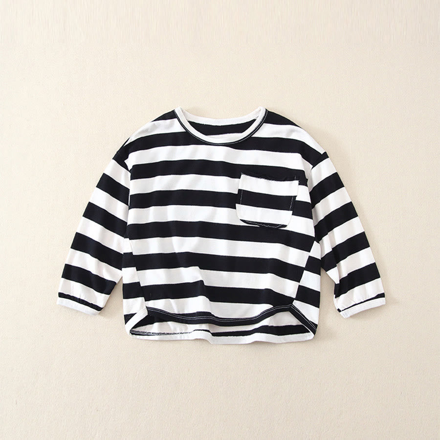 Toddler Round Neck Pocket Striped Casual Sweatshirt
