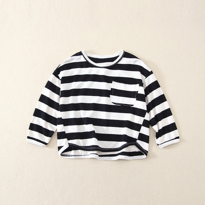 Toddler Round Neck Pocket Striped Casual Sweatshirt