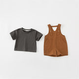 Toddler Boy Tee and Linen Suspender Shorts Set