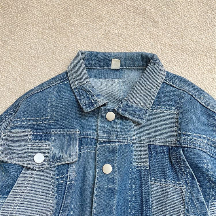 Toddler Denim Lapels Button Blue Loose Coat