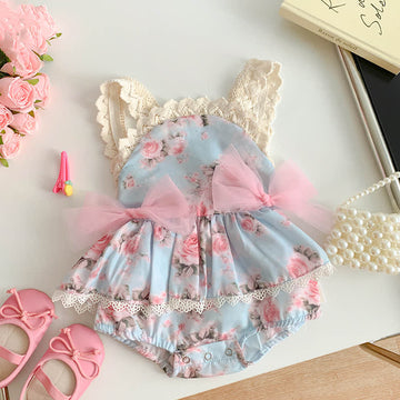 Baby Bowknot Floral Skirted Bodysuit