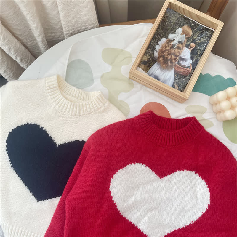 Toddler Girl Heart Knitted Sweater