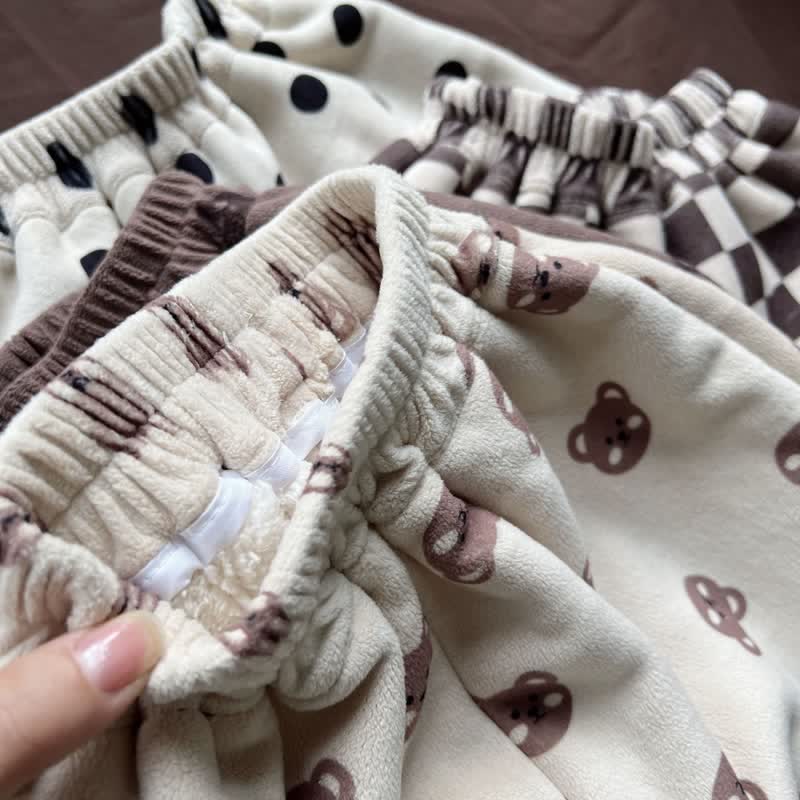 Toddler Bear Dot Plaid Warm Casual Pants
