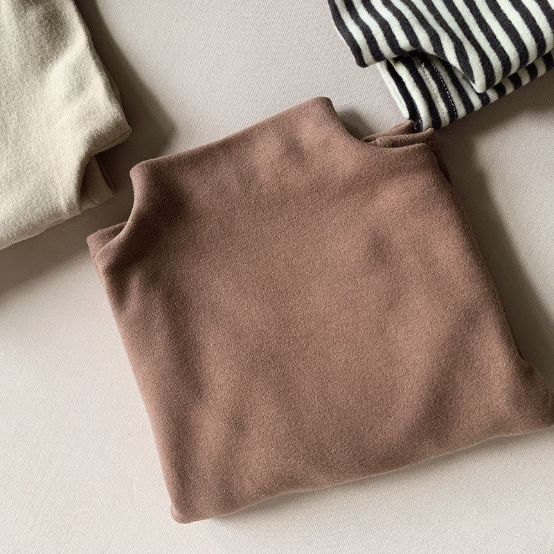 Toddler High Collar Solid Color Warm T-shirt