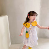Toddler Girl Pineapple Lapel Dress with Bag