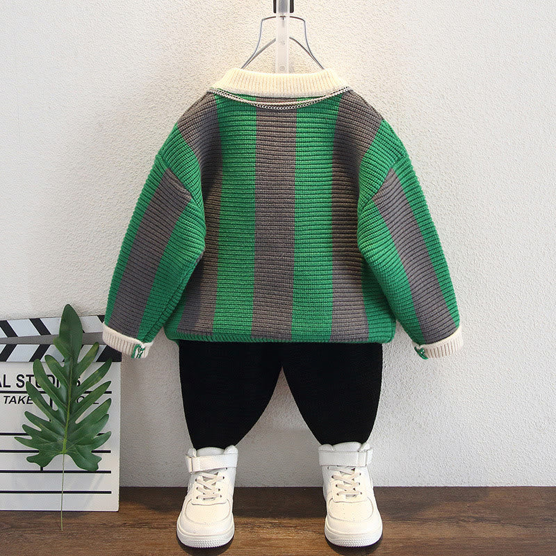 Toddler Boy Vertical Stripe Design Knitted Sweater
