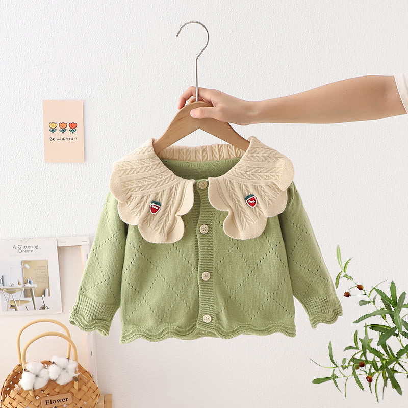 Toddler Strawberry Collar Knitted Cardigan