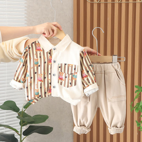 Toddler Boy Striped Bear Shirt and Pants Set