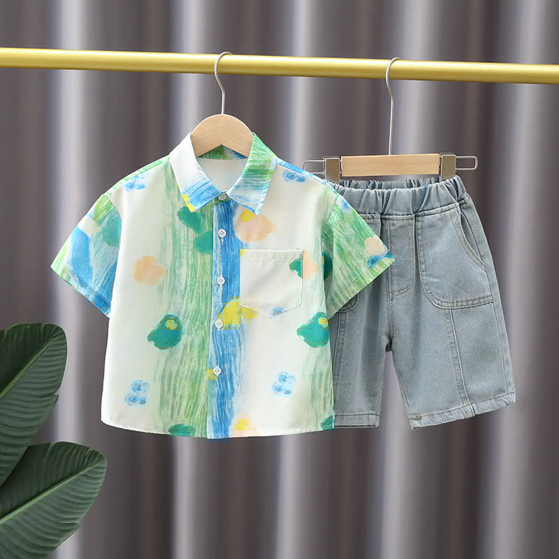 Toddler Boy Polo Shirt and Denim Shorts Set