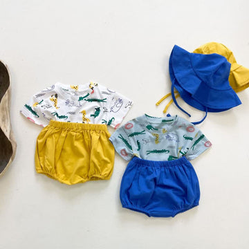 Baby Dino Tee Shorts with Hat Set