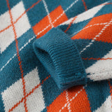 Toddler Retro Style Blue Diamond Round Neck Sweater