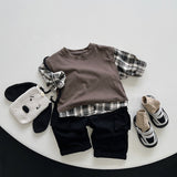 Toddler Plaid Fake 2 Pieces Casual T-shirt