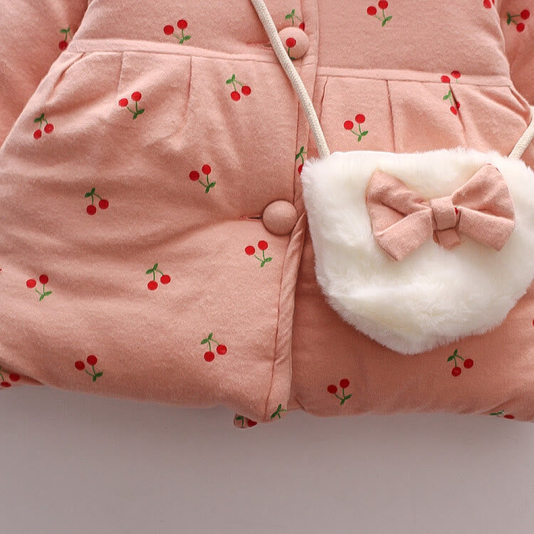 Toddler Cherry Bunny Fleece Lined Coat with Bag