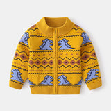 Toddler Dinosaur Color Block Zipper Cardigan