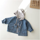 Toddler Blue Denim Fake 2 Pieces Hooded Coat