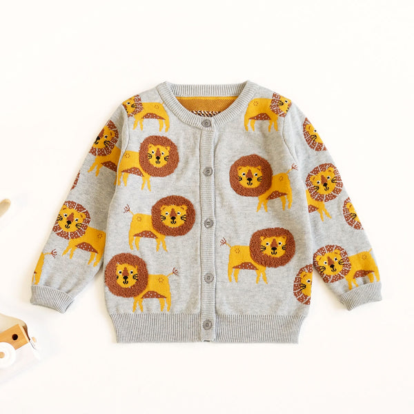 Toddler Cartoon Lion Knitted Button Cardigan