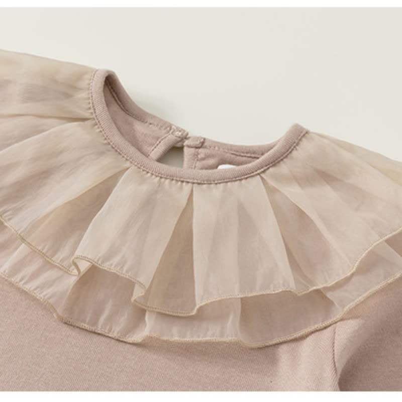 Toddler Girl Solid Color Lace Collar Shirt