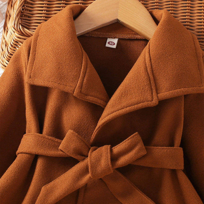 Toddler Girl Brown Lapels Bow Coat