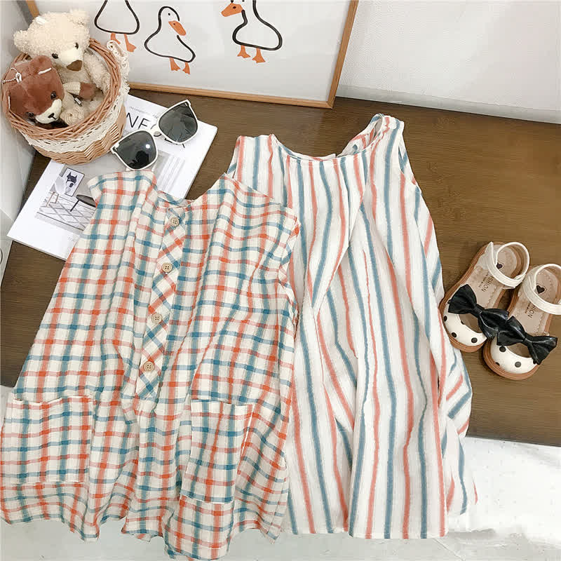 Toddler Striped Crew Neck Jumpsuit Dress