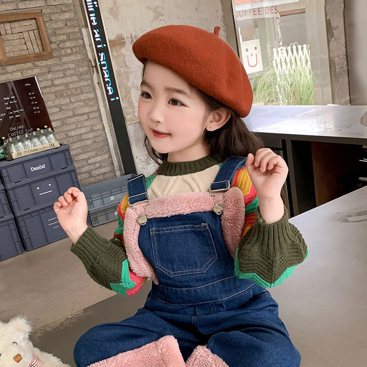 Toddler Multicolor Knitted Contrast Sleeves Sweater