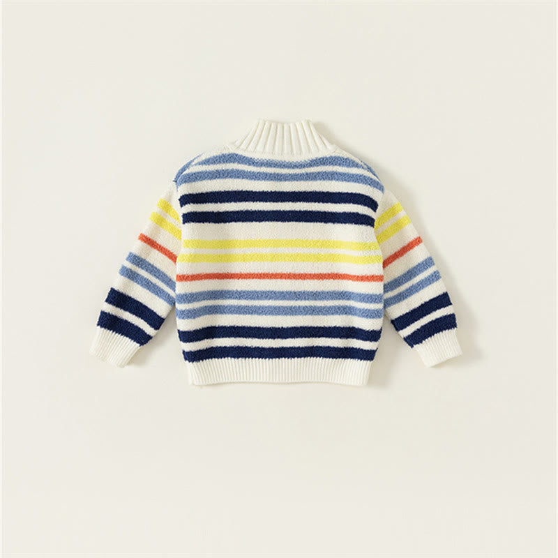 Toddler Colorful Striped Zipper Knitted Fleece Coat