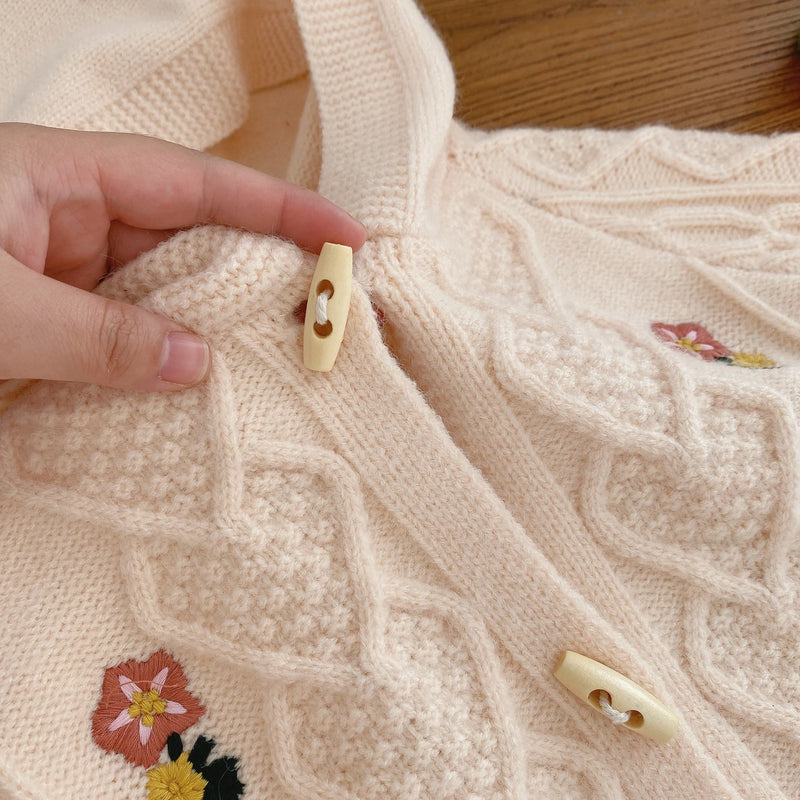 Toddler Embroidered Flower Tassels Hooded Cardigan