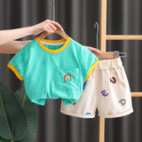 Baby Toddler Rainbow Striped Tee and Shorts Set